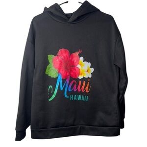 MINOR WEAR /Black Hoodie with Floral Maui Hawaii Print
